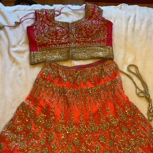 Mehndi lengha, hot pink and orange ombré color. EUC.